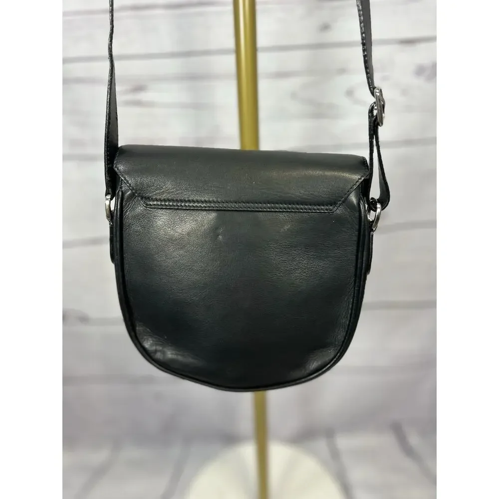 Renouard Made in France Black Leather Crossbody Bag Silver Chain Hardware